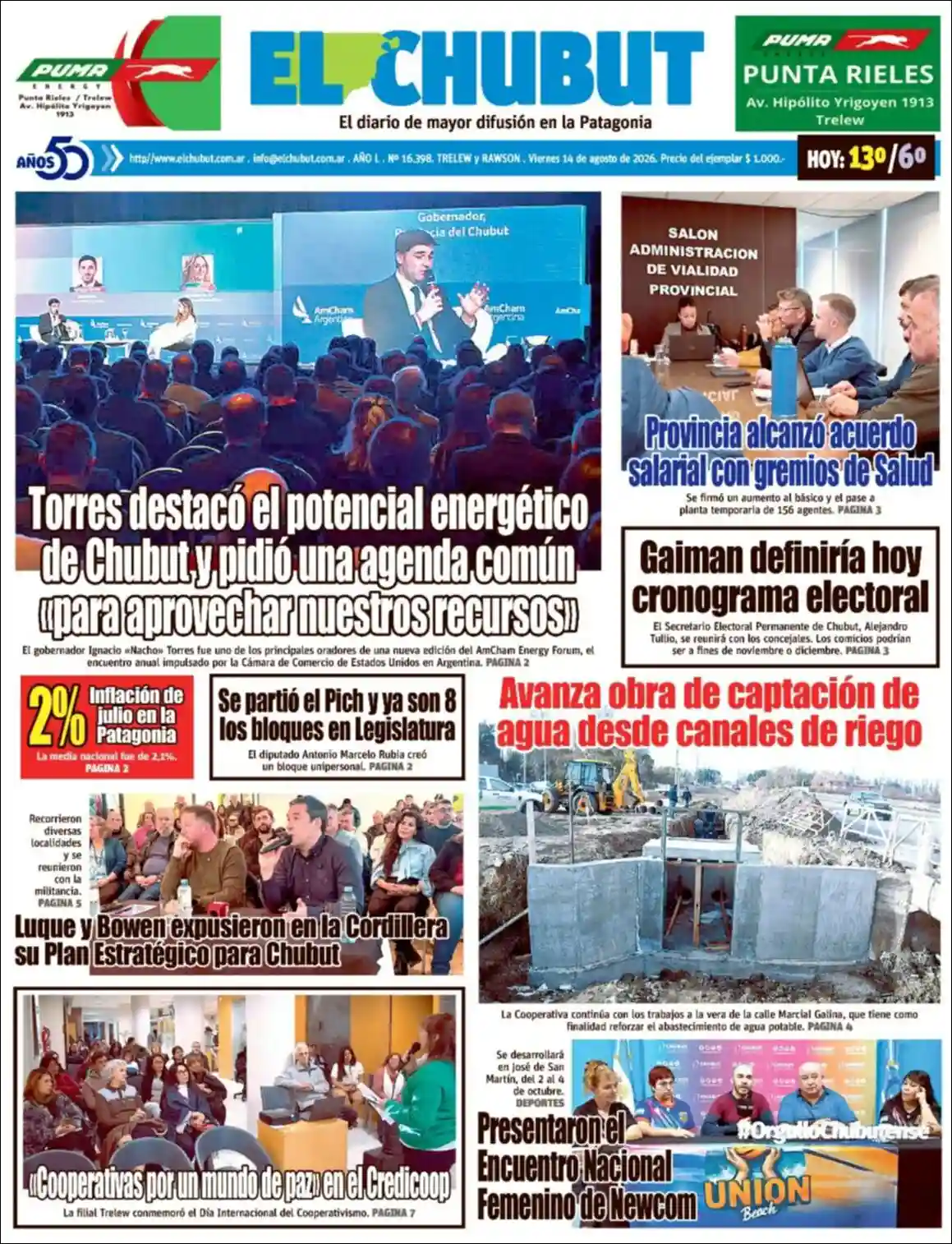 Estudios Max | NOTI CHACO - Tapa del diario El Chubut